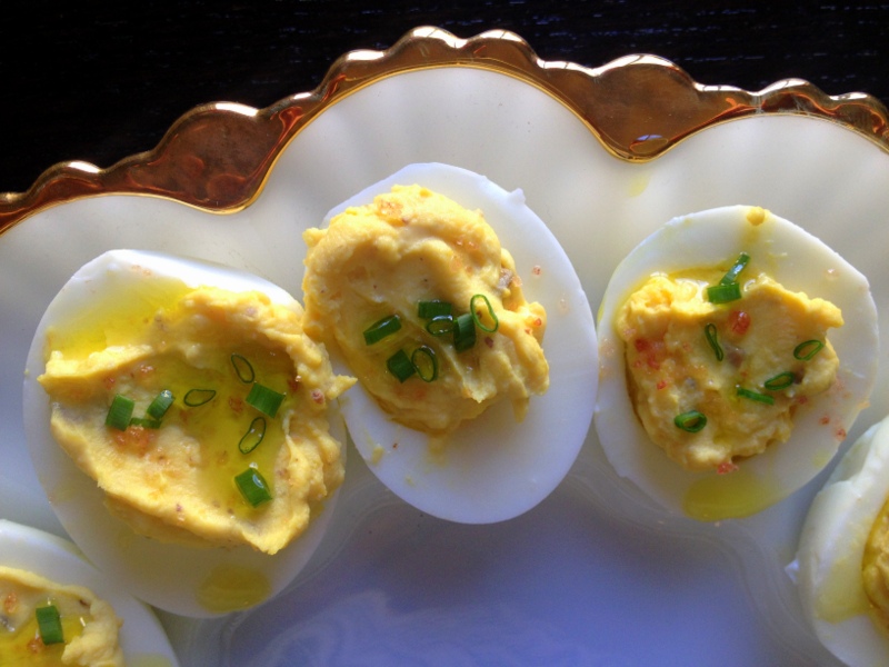 Deviled Eggs made with extra virgin olive oil