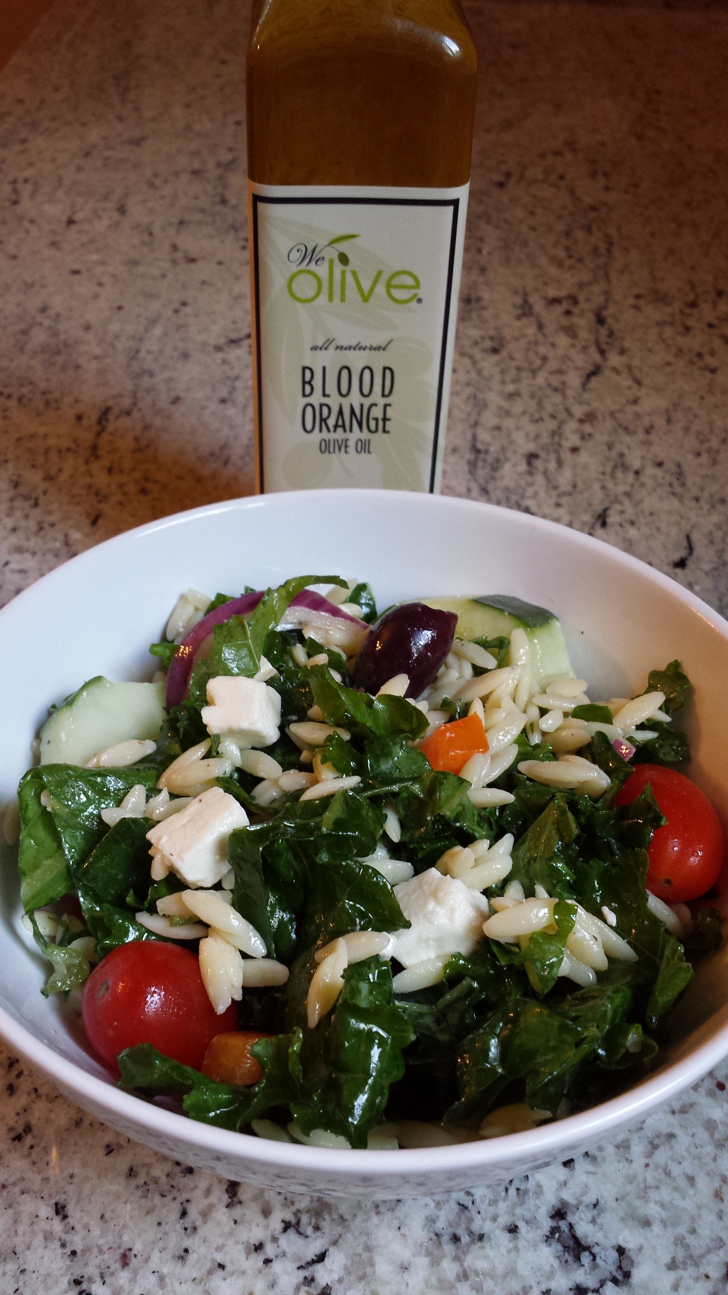 Greek Isles Kale-Orzo Salad with Blood Orange Vinaigrette