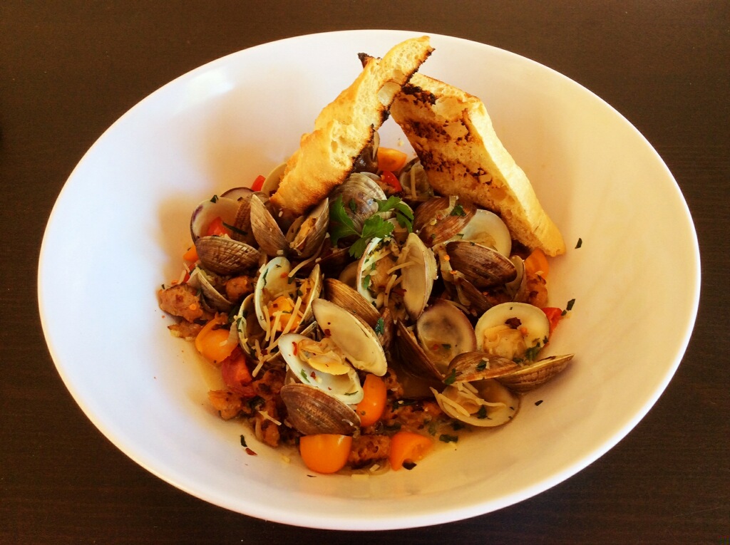 Summer Clams and Sausage with Grape Tomatoes